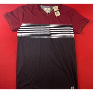 Scott James Men Shirt Small New NWT Maroon Stripe V-Neck